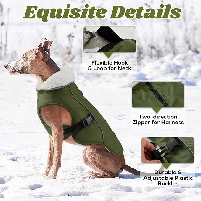 EMUST Dog Winter Coat, Thick Windproof Pet Jacket Winter, Pet Dog Vest for Small/Medium/Large, Green, XXL