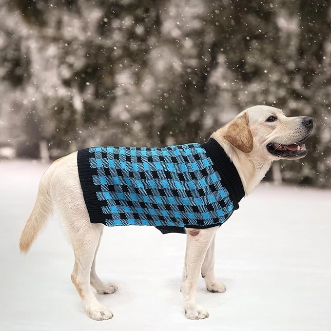 PUPTECK Dog Sweaters for Large Medium Small Dogs - Fall Classic Plaid Style Puppy Holiday Winter Coat Clothes Warm