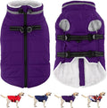 Dogcheer Dog Coat with Harness, Waterproof Dog Jacket Adjustable Pet Winter Coat with Zipper, Christmas Puppy Snow Jacket Fleece Sweater for Small Medium Large Dogs - Purple S