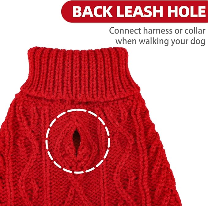 PUPTECK Dog Sweater, Turtleneck Warm Knitted Pullover Coat, Thick Cable Knitwear Clothes in Winter, Pet Apparel Outfits for Small Medium Dogs, for Cold Weather Indoor & Outdoor, Red M