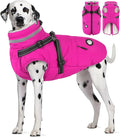 Dogcheer Dog Coat with Harness, Waterproof Dog Jacket Christmas Pet Winter Coat with Pockets, Reflective Doggy Turtleneck Fleece Jacket for Small Medium Large Dogs - Pink, XL