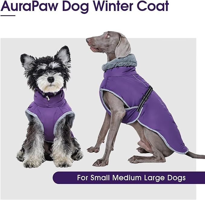 Dog Winter Jackets for Large Dogs,Size L Warm Pet Coat with Leash Hole,Waterproof Dogs Snowsuits Warm Pet Jacket Fleece Cold Weather Coats Reflective Puppy Vest,Dog Cold Weather Coats,Purple,L