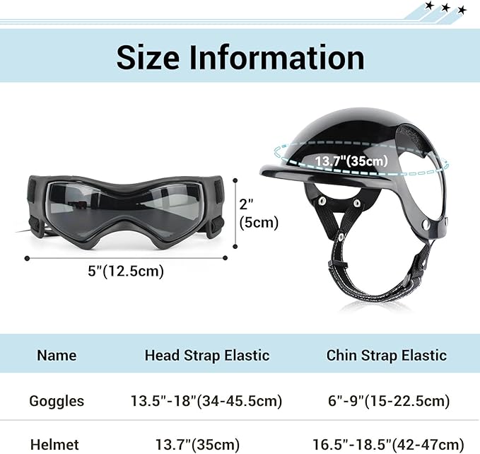 Dog Helmet and Goggles for Small Dogs - Pet Goggles Pet Motorcycle Helmet Hat with Ear Holes Adjustable Straps Safety Helmet for Puppy Riding - Black