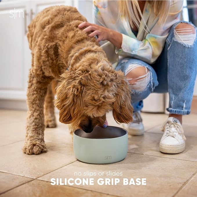 Simple Modern Stainless Steel Pet Water Bowl for Dogs & Cats | Reusable Insulated Stainless Steel Food Bowls for Dog Cat | No Tip No Slip BPA Free | Bentley Collection | Large (64oz) | Almond Birch