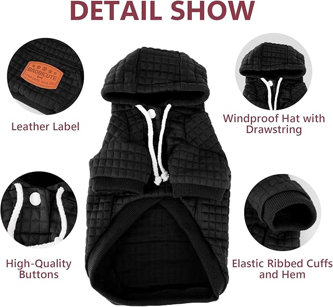 2 Pack Dog Hoodie Sweaters for Small Medium Dogs Warm Dog Clothes for Large Dogs Soft Waffle-Like Laminated Sweatshirt Bulldog (Black+Grey, M (Back: 15.5",Chest: 21.6", Neck: 13"))