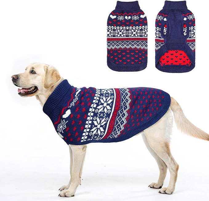 SCENEREAL XL Dog Sweaters Male and Female, Soft, Warm Turtleneck Extra Large Dog Sweater, Knitted Ugly Dog Christmas Outfits, Argyle Winter Clothes for Walking Outdoor