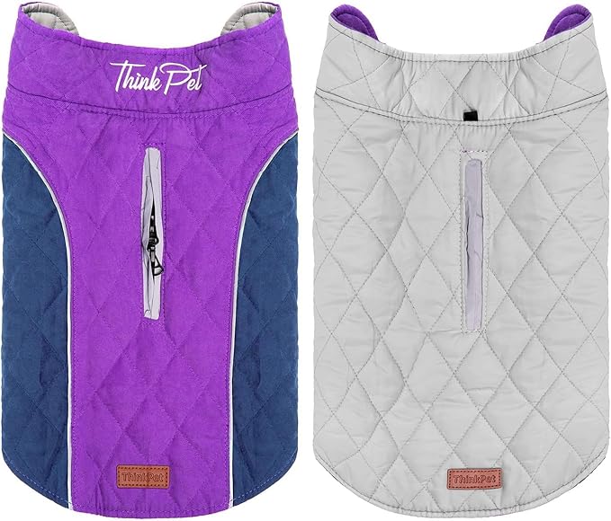 ThinkPet Dog Cold Weather Coats - Cozy Waterproof Windproof Reversible Winter Dog Jacket, Thick Padded Warm Coat Reflective Vest Clothes for Puppy Small Medium Large Dogs
