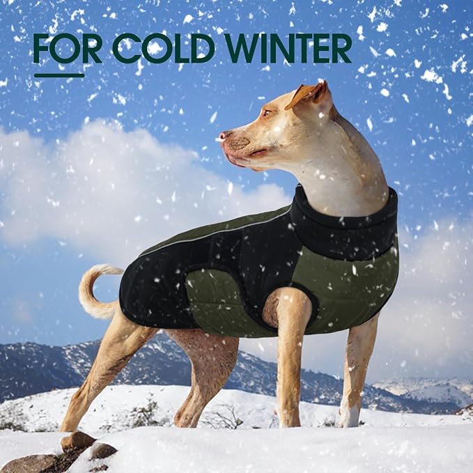 Kuoser Dog Jackets for Small Dogs, Warm Dog Coat with Harness Built in, Puppy Winter Jacket Pet Clothes for Cold Weather, Reflective Waterproof Doggie Winter Vest for Pug Dachshund, Green S