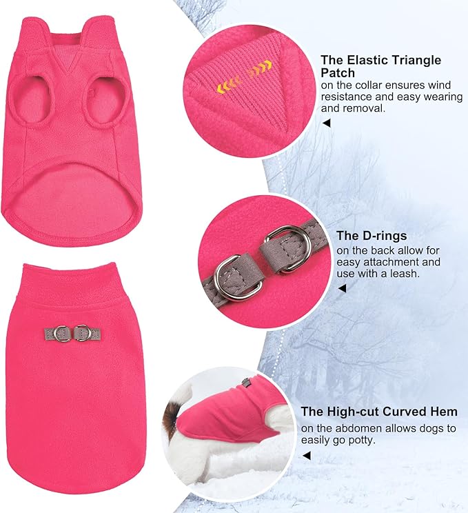 BEAUTYZOO Dog Fleece Vest Sweater Winter Jacket for Small and Medium Dogs with D-Ring Leash Cold Weather Coat Hoodie for XS S M Dogs Boy or Girls,Rose L