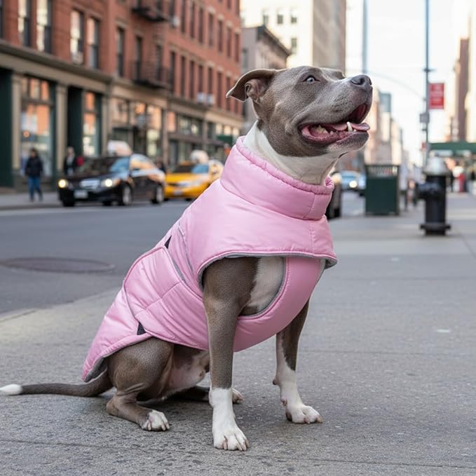 ASENKU Extra Warm Dog Coat - Fleece Reflective Puffer Jacket with Zippered Leash Hole for Large Dogs (Pink, XL)