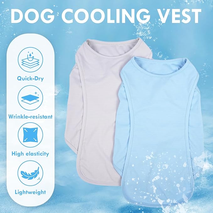 2 Pack Dog T-Shirts for Large Dogs, Quick Dry Cooling Vest, Summer UV Protection UPF50+ Shirt for Dogs Outdoor Hiking, Beach Trip, Travel, Blue+Grey, 2XL