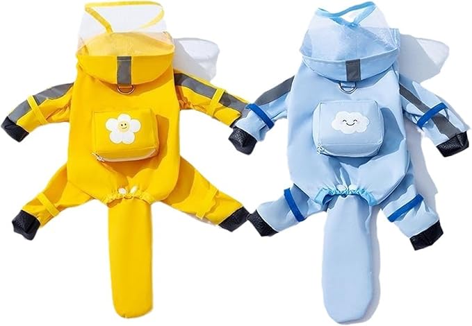 Small Dog Raincoat with Legs, Ideal for Teddy Bears, Waterproof Full Coverage with Mini Backpack, Reflective Hoodie and Detachable Tail (Yellow, Small(Suggest Weight 3.3-5.5lb))