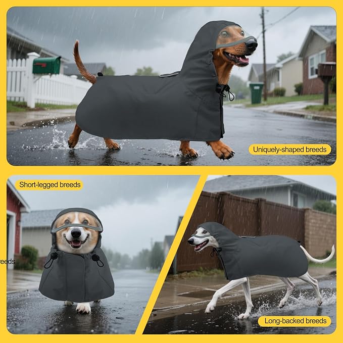 DENTRUN Waterproof Dog Rain Jacket with Hood for Golden Retriever, Husky – Extra-Long Coverage for Heavy Rain, Beach Trips, Dog Parks – Magic Tape & Mesh Lining, XXL
