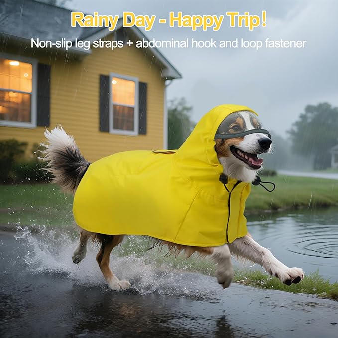 DENTRUN Dog Raincoat for Small Dogs (Chihuahua, Pomeranian) – Waterproof & Windproof, Lightweight for Walking, Hiking, Outdoor – Adjustable Hood, Leg Straps & Reflective Strips, S