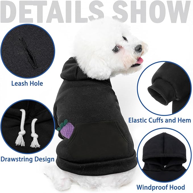 SCENEREAL Dog Hoodie Sweaters for Small Medium Large Size Dogs, Fleece Pet Sweatshirt with Hat and Pocket,Soft Cold Winter All Weather Puppy Clothes for S to XL Sized Dogs,Black (M)