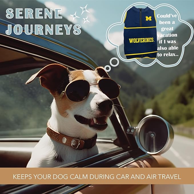 NCAA Michigan Wolverines Dog Anxiety Shirt Calming Soothing Vest, Dogs Cats with Anxiety, Fears, Fireworks, Loud Noises, Dark, Lonely Keeps Dogs Calm & Feeling Safe, Relaxing Jacket, Small