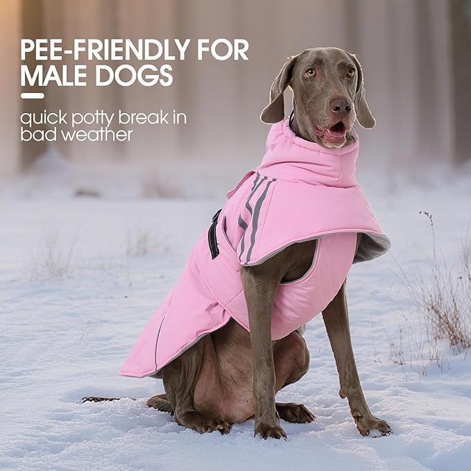 FUAMEY Dog Cold Weather Coats,Dog Winter Jackets for Medium Dogs Warm Dogs Coat with Reflective Strips Waterproof Pet Snowsuit Thick Paded Pets Vest for Boston Terrier French Bulldog Pink M