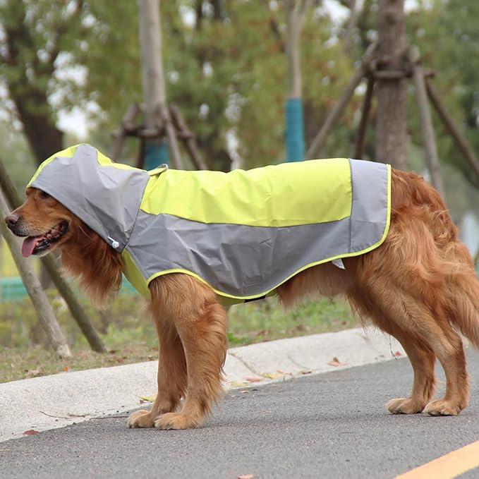 Dogs Packable Lightweight Raincoat: Pet Dog Hood Waterproof Coats Green Size 12