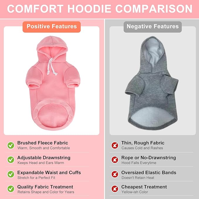 BEAUTYZOO Dog Hoodie & Cat Sweater for Small Dogs Puppy Girls Boys, Fleece Lined Warm Winter Fall Dog Clothes with Leash Hole and Pocket, Ultra-Soft Pet Jacket Coats Kitten Clothing, Pink M