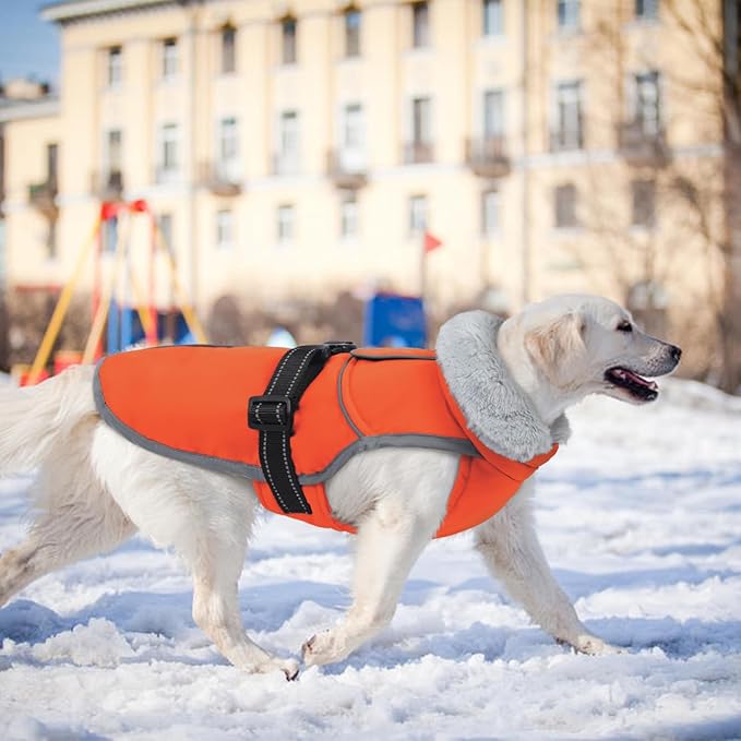 Lelepet Warm Dog Winter Coat Reflective Dog Jacket Fleece Vest Waterproof Windproof Cold Weather Coats with Adjustable Buckle Plush Turtleneck Pet Snowsuit for Small Medium Large Dogs,Pitbull,Lab,XL