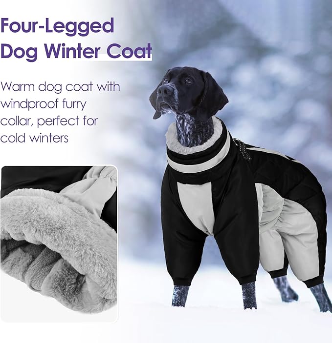 SUNFURA Full Body Dog Coat - Warm Fleece Jacket for Small Dogs, Turtleneck Winter Coats with Harness, Reflective Dog Snowsuit Windproof Puffer Jackets with Legs for Pug, Jack Russel, Black S