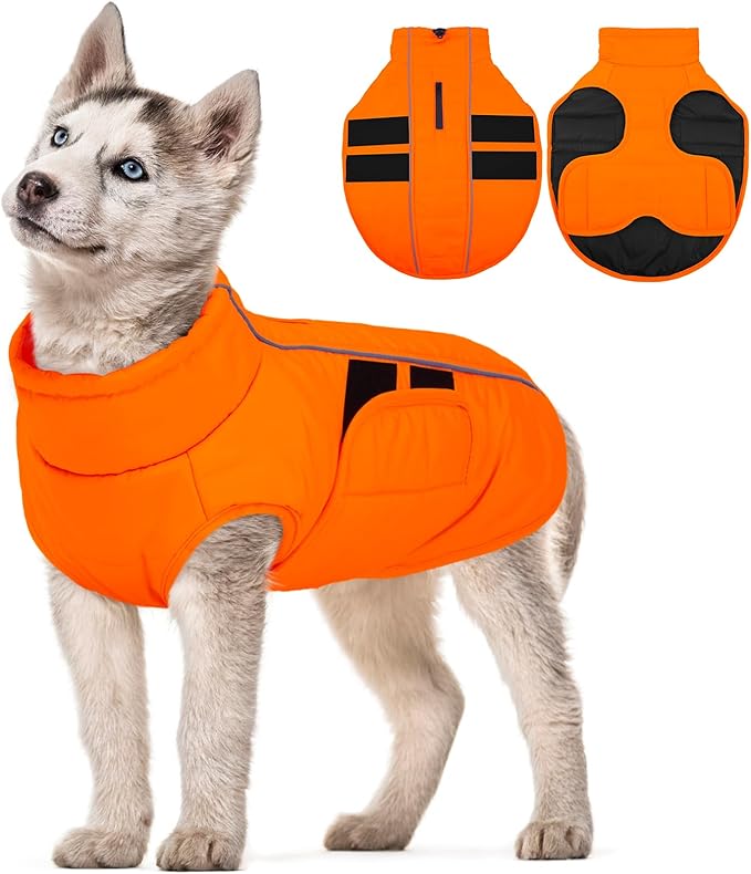 Kuoser Dog Jackets for Small Dogs, Warm Dog Coat with Harness Built in, Puppy Winter Jacket Pet Clothes for Cold Weather, Reflective Waterproof Doggie Winter Vest for Pug Dachshund, Orange S