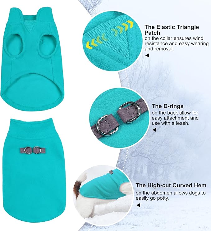 BEAUTYZOO Dog Fleece Vest Sweater Winter Jacket for Small and Medium Dogs with D-Ring Leash Cold Weather Coat Hoodie for XS S M Dogs Boy or Girls, Blue S
