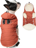 Fleece Lining Dog Hoodie with Harness Built in,Extra Warm Small Dog Jacket in Winter Puppy Coats with Drawstring Hooded,Orange M