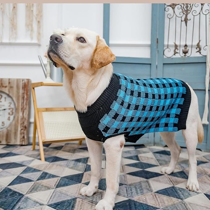 PUPTECK Dog Sweaters for Large Medium Small Dogs - Fall Classic Plaid Style Puppy Holiday Winter Coat Clothes Warm