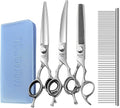 Dog Grooming Scissors Set 3 in 1 with Straight, Curved, Thinning Scissors and Comb Stainless Steel Dog Shears for Grooming Pets and Cats,Sharp and Durable