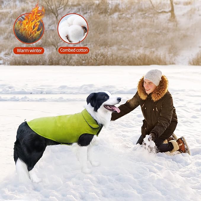 Fleece Dog Coat Pet Jacket Reflective for Cold Weather for Extra Large to Small Pets(Green,S)