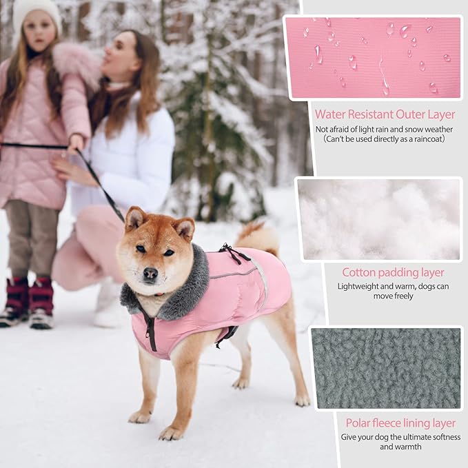 QBLEEV Warm Dog Coat Reflective Dog Jacket, Waterproof Dog Winter Coat Turtleneck Dog Clothes for Cold Weather, Thick Fleece Dog Snowsuit Christmas Dog Vest Pet Apparel for Small Medium Large Dogs L