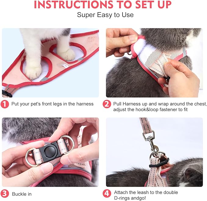 Cat Harness and Leash Set, Soft and Breathable Vest with Reflective Strip, Escape Proof Kitten Harness, Easy to Wear for Cats Walking and Traveling (Green, L)