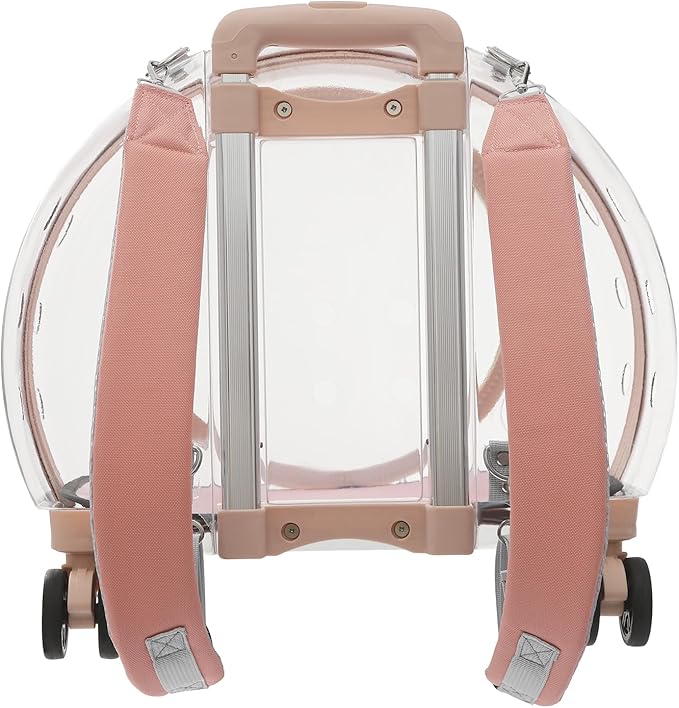 Cat Backpack Carrier, Transparent & Fully Breathable Hard cat Carrier with Rolling Wheels for Kitty Small Dog up to 19lbs, Multiple Carrying Options, Perfect for Travel Hiking, Pink, Clear