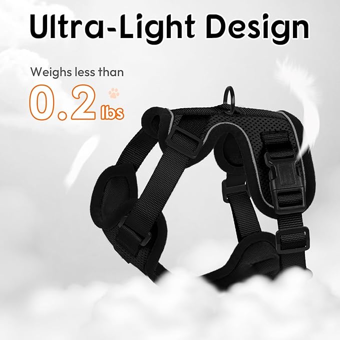 Dooradar Cat Harness and Leash Set, Escape Proof Safe Adjustable Kitten Vest Harnesses for Walking, Easy Control Soft Breathable Mesh Jacket with Reflective Strips for Cats, Black, S