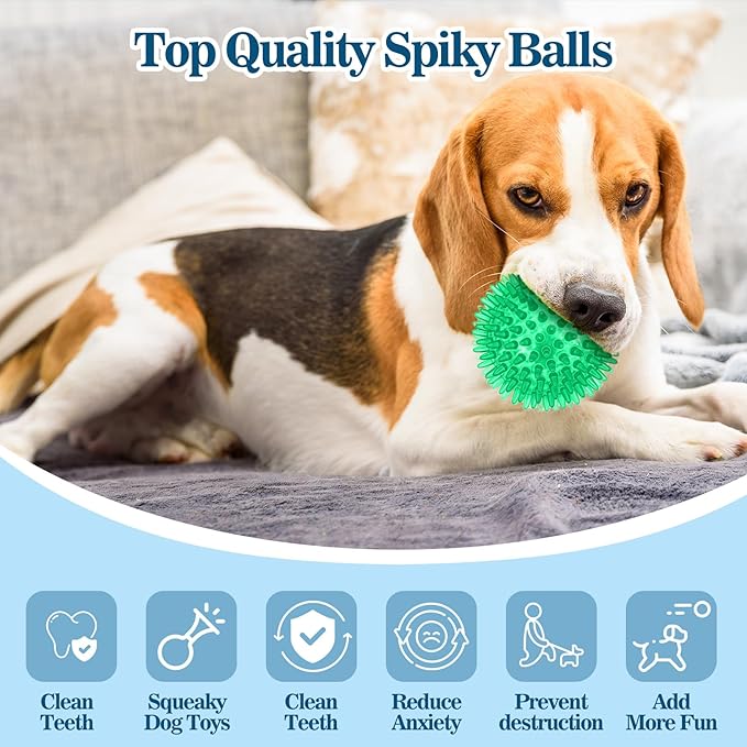 24 Pack 2.5 Inch Squeaky Dog Toy Balls Cleans Teeth and Promotes Dental and Gum Health, Spiky Dogs Chew Toys for Small, Medium & Large Dogs, Small Dog Balls for Aggressive Chewers, 8 Colors