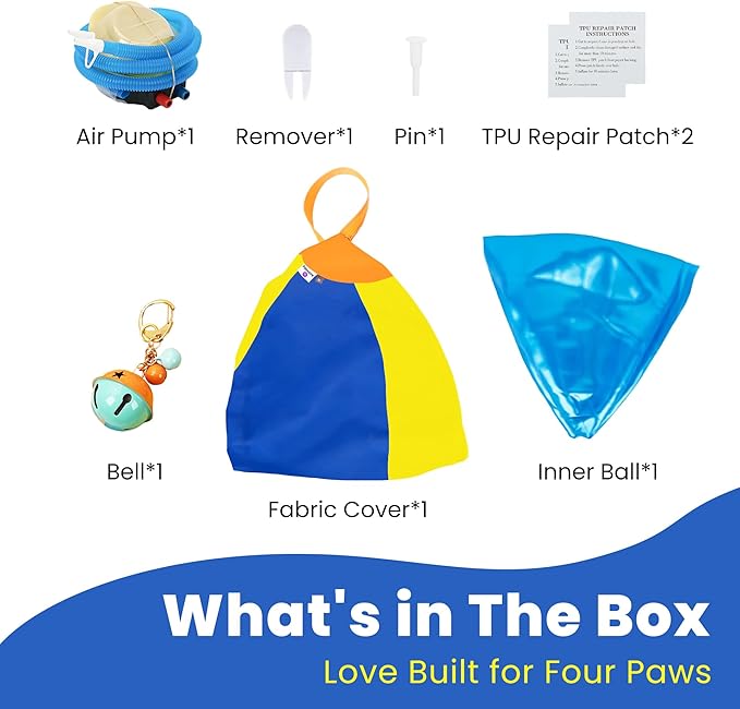 22‘’ Jingle Herding Ball for Dogs & Puppies with Bell, Dog Play Toy, Audible Herding Ball for Cattle Dog, Australian Shepherd, Thickened Oxford Cover, Pump, Patch Repair Kit (22inch)