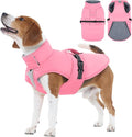 IECOii Dog Coats for Winter - Reflective & Adjustable & Windproof Vest, Quick Release Buckle & Warm Fleece Lined, Waterproof Snow Jacket for Pitbull Walking, Camping, Hiking, Skiing, Pink, Size XL