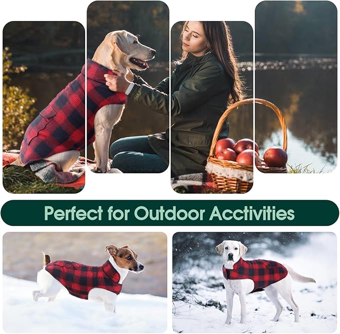 Kuoser Dog Winter Coat, Reversible Dog Jacket, Warm Doggie Coat British Style Puppy Cold Weather Coats, Windproof Pet Clothes for Extra Large Dogs Red XXXL