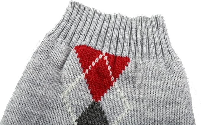 Alemon Grey Argyle Knit Pet Sweaters Clothes for Medium Dogs, Classic Gray Large (L) Size
