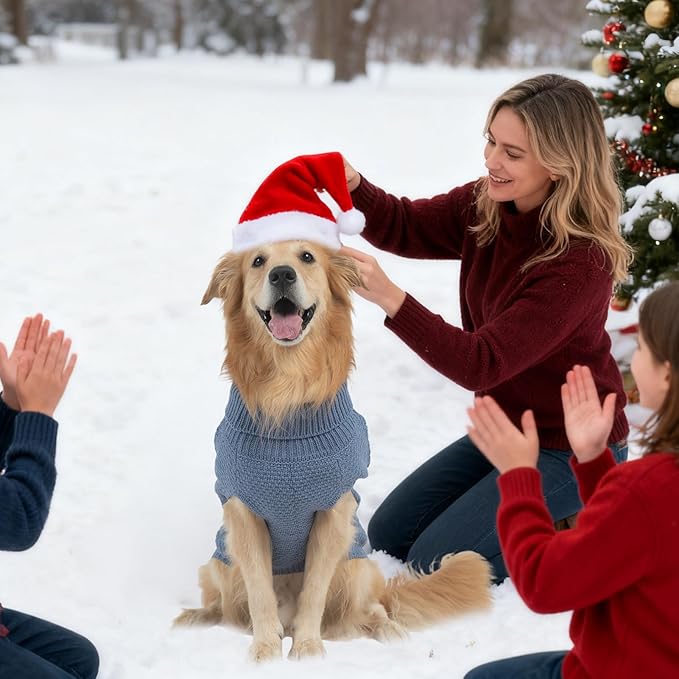 Mihachi Turtleneck Dog Sweater - Winter Coat Apparel Classic Cable Knit Clothes with Leash Hole for Cold Weather, Ideal Gift for Pet in New Year Grayish Blue XL