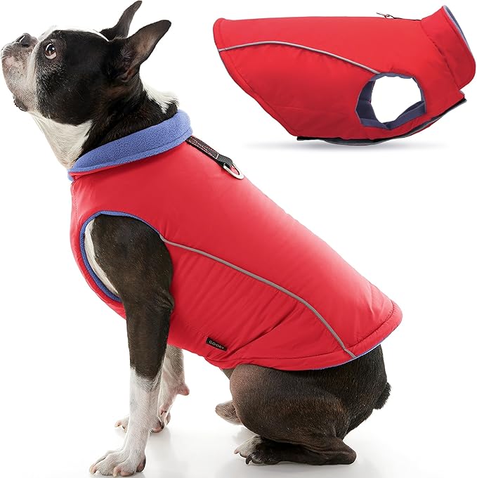Gooby - Sports Vest, Fleece Lined Small Dog Cold Weather Jacket Coat Sweater with Reflective Lining, Red, Large