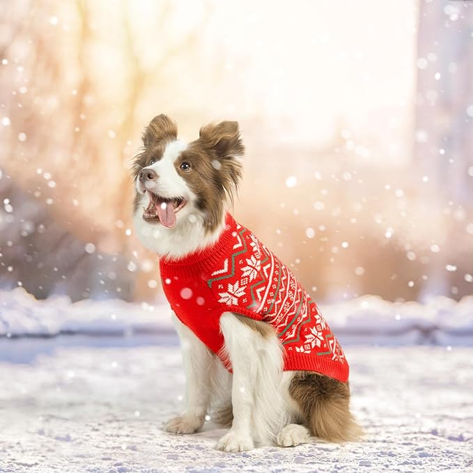SCENEREAL Dog Sweaters for Large Medium Small Dogs, Soft, Warm Turtleneck Puppy Clothes Sweatshirt, Knitted Ugly Dog Christmas Outfits, Argyle Xmas Pet Cold Weather Coat for Girls Boys