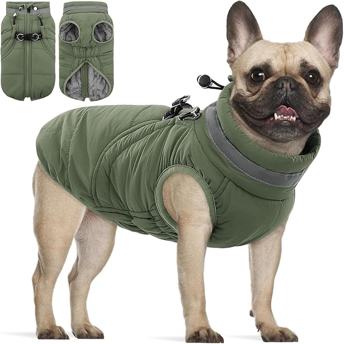 SAWMONG Dog Coat, Warm Dog Winter Coat, Waterproof Fleece Jacket, Cold Weather Dogs Jacket (L,Green)