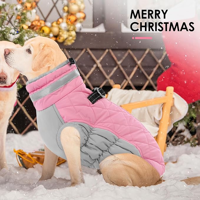 AOFITEE Dog Coat, Warm Dog Jacket, Reflective Winter Coats for Medium Dogs, Turtleneck Dogs Winter Jacket with Harness Built in, Waterproof Windproof Pet Fleece Vest Puffer Jacket, Pink M