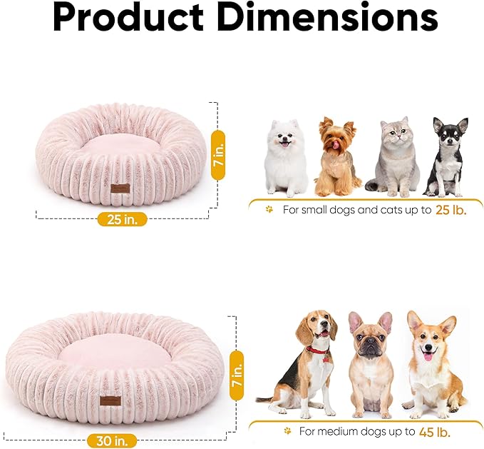 FUKUMARU Dog Bed, Calming Donut Dog Beds for Anxious Dogs, Modern Aesthetic Cat Bed with Gradient Print, Cute Round Pet Beds with Washable Cover, Orthopedic Puppy Bed, Pink, Medium, 30 inches
