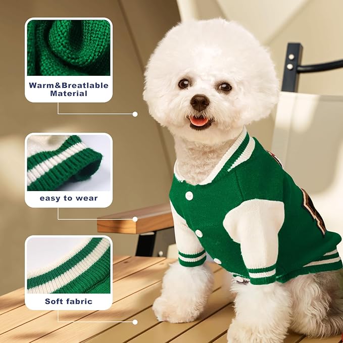 Small Dog Sweater Sweatshirt Cute Puppy Sweaters - Winter Green Warm Knitted Bear Design for Puppies (S)