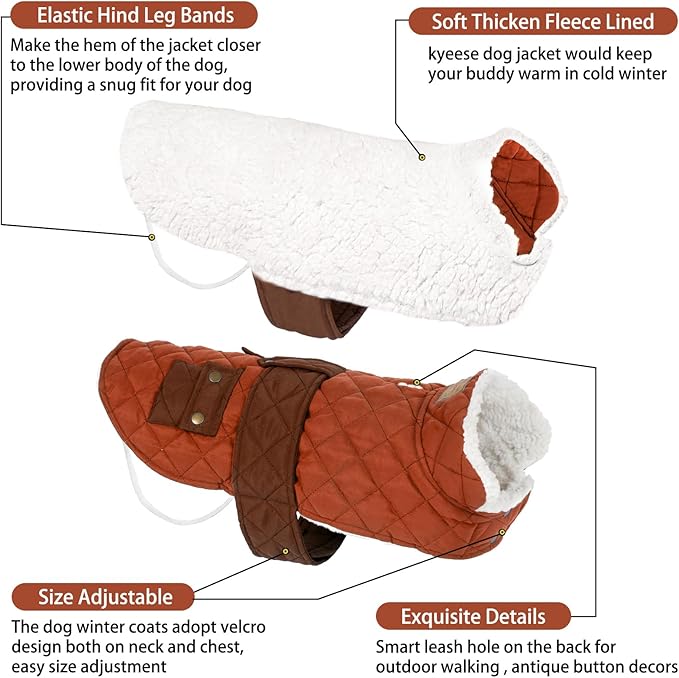 KYEESE Dog Coat Warm Pet Winter Puffer Coat with Leash Hole Thick Cat Clothes with Pocket Waterproof Dogs Jacket with Fleece Lined Soft Pet Sweater for Cold Weather Windproof Dog Coats for Small Dogs