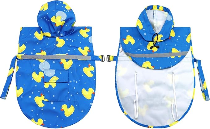 NACOCO Large Dog Raincoat Adjustable-Pet Rubber Ducks Yellow Water Proof Clothes Lightweight Rain Jacket Poncho Hoodies with Strip Reflective Blue (Blue XXL, Yellow Duck)
