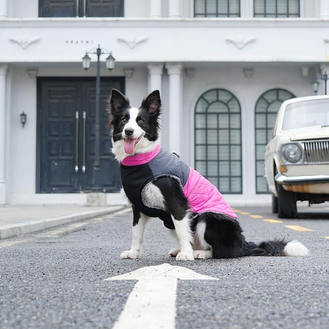 Warm Fleece Dog Coats for Large Dogs,D-Rings Waterproof Puppy Jacket for Cold Winter,Pink XXXL